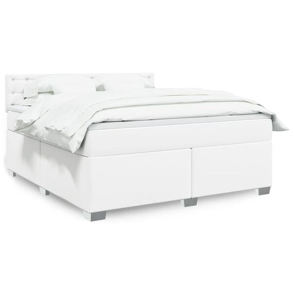 vidaXL Box Spring Bed with Mattress White 180x200 cm Faux Leather