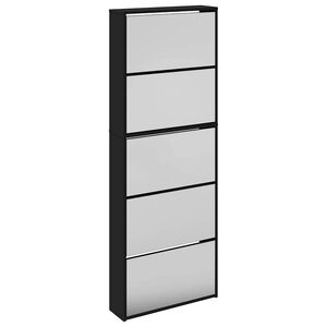 vidaXL Shoe Cabinet with Mirror 5-Layer Black 63x17x169,5 cm
