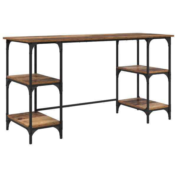 vidaXL Desk with Shelf Old Wood 140 x 50 x 75 cm Engineered Wood