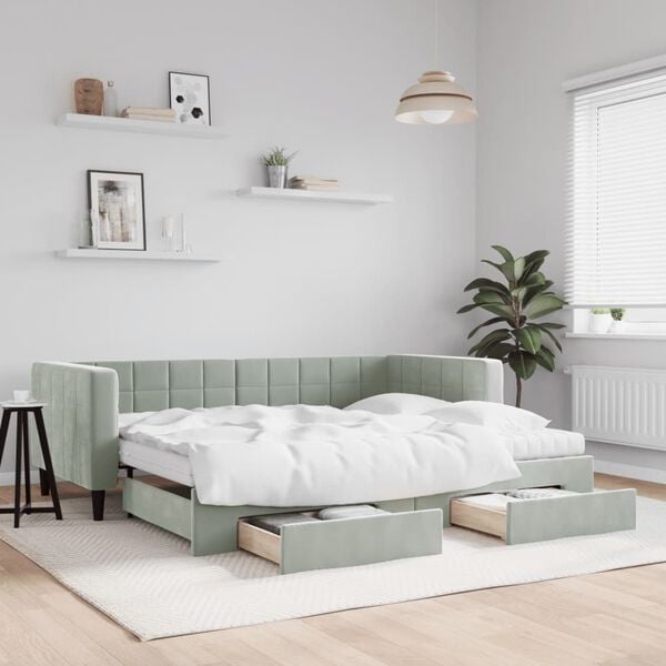 vidaXL Daybed with Trundle and Drawers Light Grey 90x190 cm Velvet