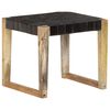 vidaXL Stool Black Real Leather and Solid Mango Wood