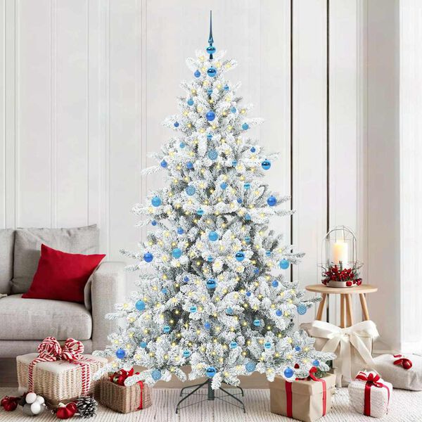 vidaXL Artificial Hinged Christmas Tree White 210 cm PVC and Steel
