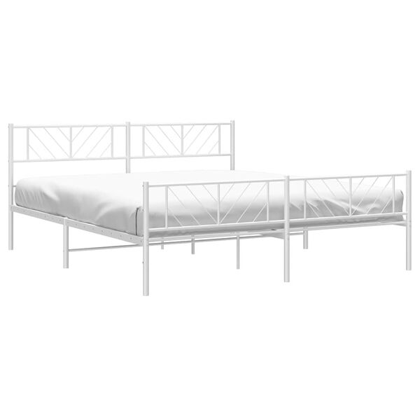 vidaXL Metal Bed Frame without Mattress with Footboard White 193x203cm