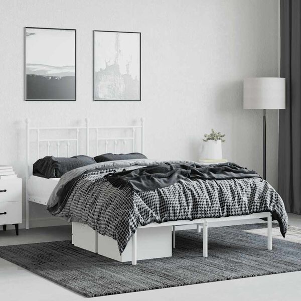 vidaXL Metal Bed Frame without Mattress with Headboard White 120x190cm