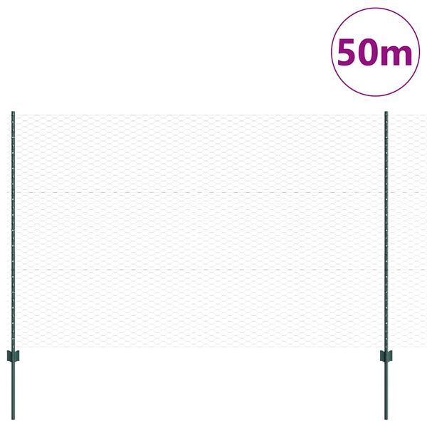 vidaXL Fence with Post Green 1.5 x 50 m Steel and PVC
