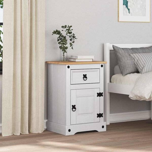 vidaXL Bedside Table with Drawer White 45 x 35 x 64 cm Solid Pine Wood