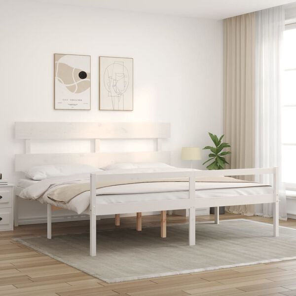 vidaXL Senior Bed without Mattress White Super King Size Solid Wood