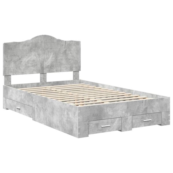 vidaXL Bed Frame Concrete Grey 135 x 190 cm Engineered Wood