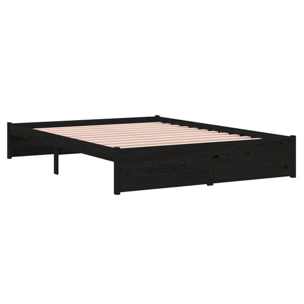 vidaXL Bed Frame without Mattress Black Solid Wood 140x190 cm
