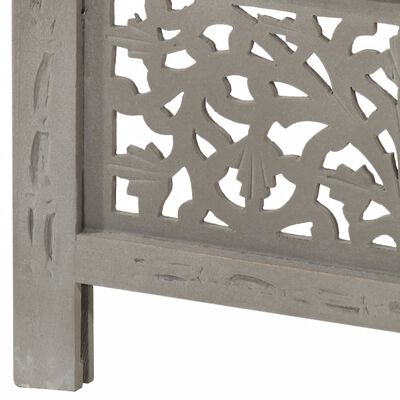 vidaXL Hand carved 4-Panel Room Divider Grey 160x165 cm Solid Mango Wood
