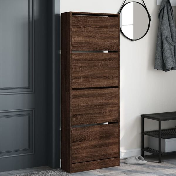 vidaXL Shoe Cabinet Brown Oak 60x21x163.5 cm Engineered Wood