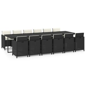 vidaXL Garden Dining Set | Black and Cream White | PE Rattan | Large | Stackable