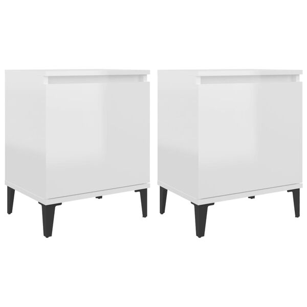 vidaXL Bed Cabinets with Metal Legs High Gloss White 40x30x50 cm