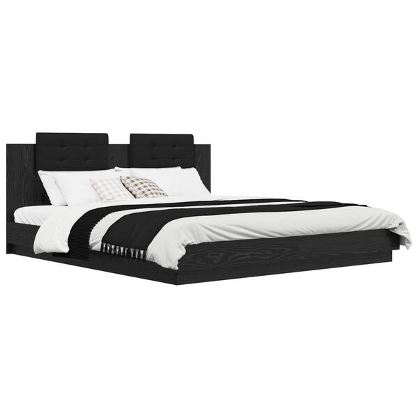 vidaXL Bed Frame with Headboard Black Oak 180 x 200 cm Engineered Wood