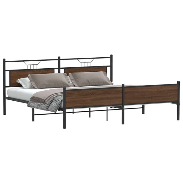vidaXL Metal Bed Frame without Mattress Brown Oak 193x201 cm