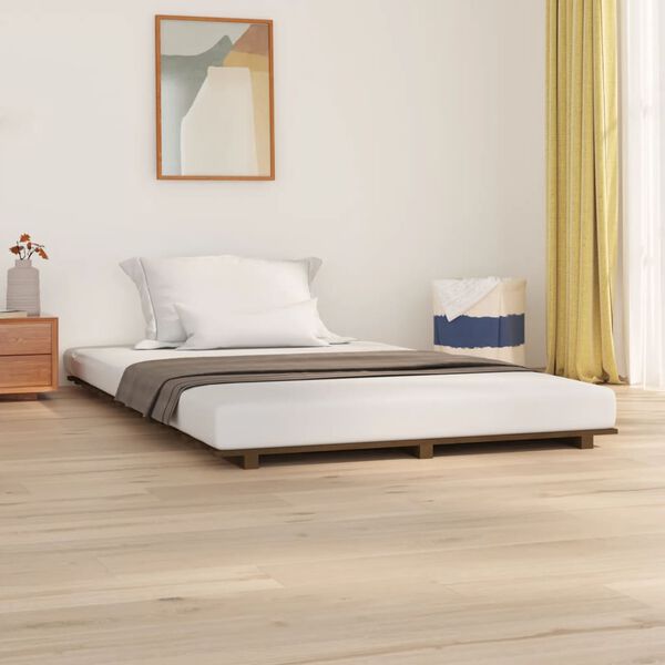 vidaXL Bed Frame without Mattress Honey Brown 135x190 cm Double Solid Wood Pine