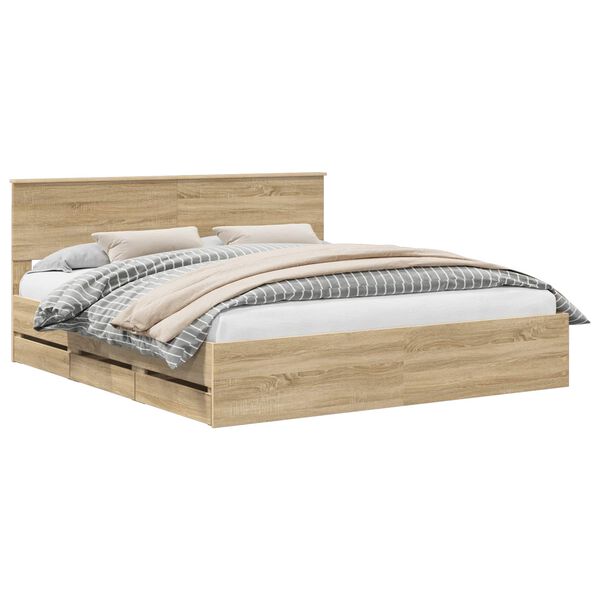 vidaXL Bed Frame with Drawer Sonoma Oak 180 x 200 cm Engineer Wood