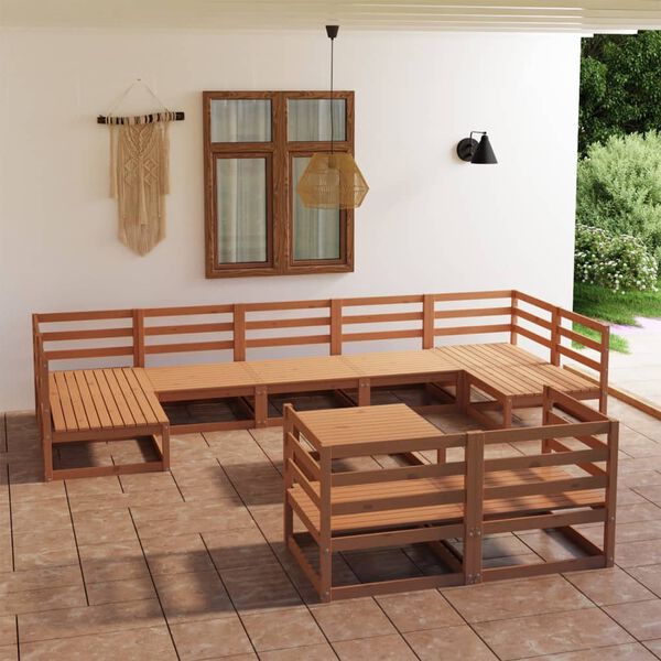 vidaXL 10 Piece Garden Lounge Set Solid Pinewood