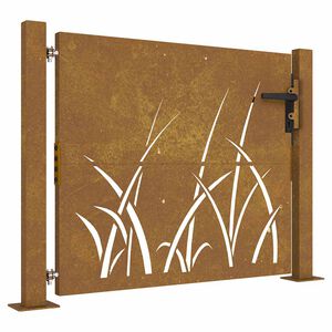 vidaXL Garden Gate 100x75 cm Corten Steel Grass Design