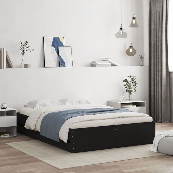 vidaXL Bed Frame with Drawers without Mattress Black 120x190 cm Small Double