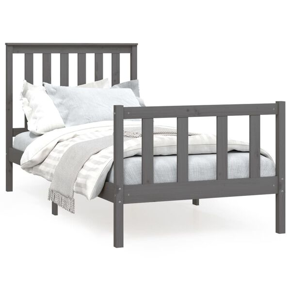 vidaXL Bed Frame without Mattress Grey 90x200 cm Solid Wood Pine