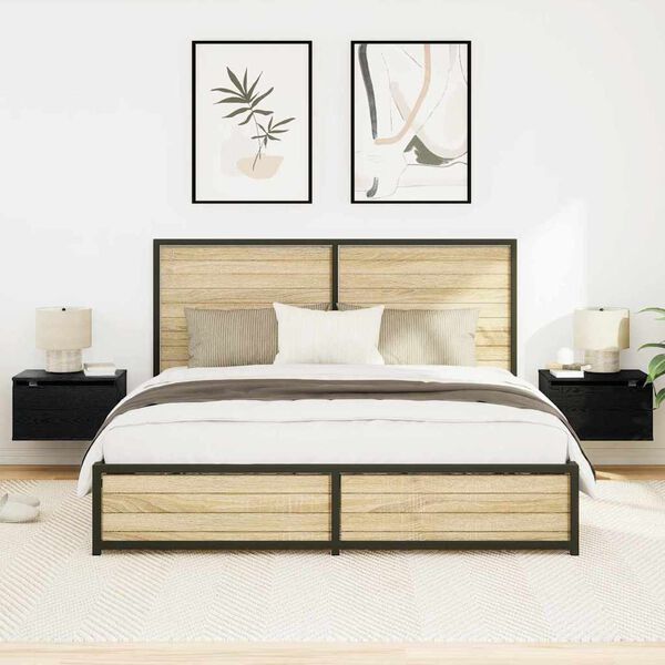 vidaXL Wall-mounted Bedside Cabinet 2 pcs Black Oak 50 x 36 x 30 cm