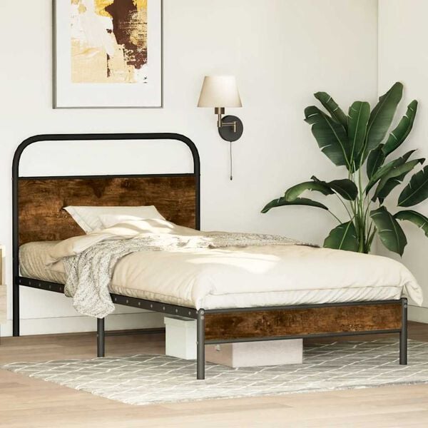 vidaXL Bed Frame Without Mattress 100x190 cm Smoked Oak Engineered Wood