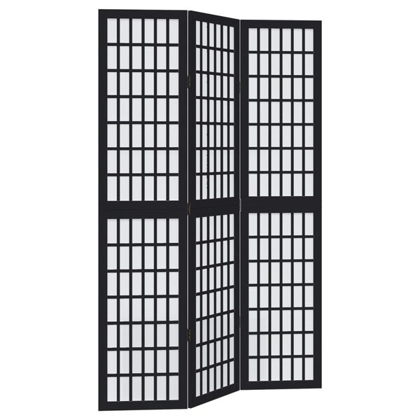 vidaXL Room Divider 3 Panels Black Solid Wood Paulownia