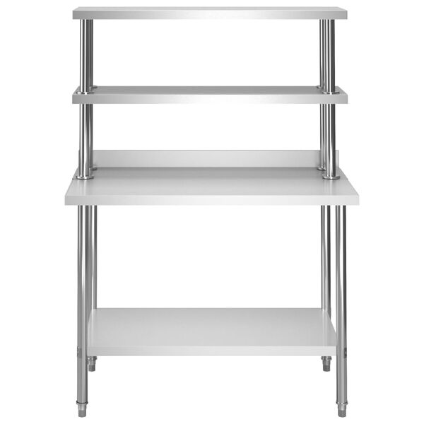 vidaXL Kitchen Work Table with Overshelf 120x60x150 cm Stainless Steel