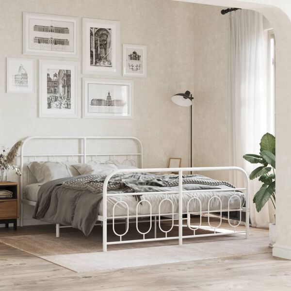 vidaXL Metal Bed Frame without Mattress with Footboard White 140x200cm