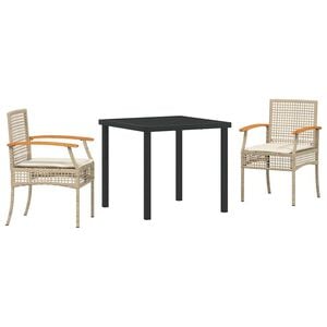 vidaXL Garden Dining Set with Cushion 3 pcs Beige and Black Rattan