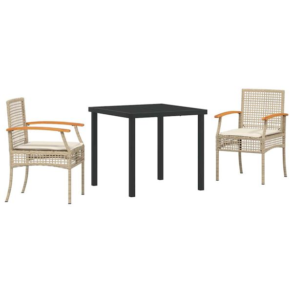 vidaXL Garden Dining Set 3 pcs Beige Poly Rattan