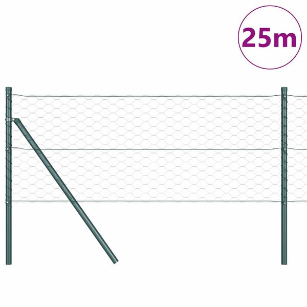 vidaXL Fence Post Green 25 x 0.6 m (50 mm mesh) Steel and PVC