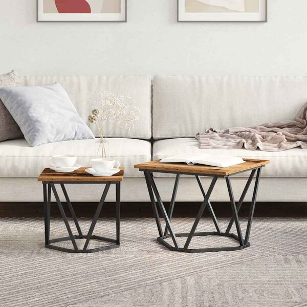 vidaXL Side Table Set 2 pcs Reclaimed Wood Engineered Wood and Steel