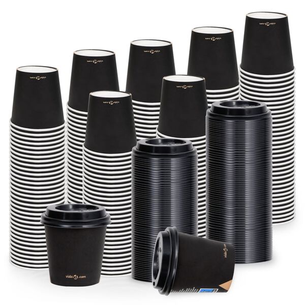 vidaXL Coffee Paper Cups with Lids 120 ml 500 pcs Black
