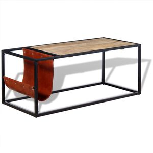 vidaXL Coffee Table with Genuine Leather Magazine Holder 110x50x45 cm