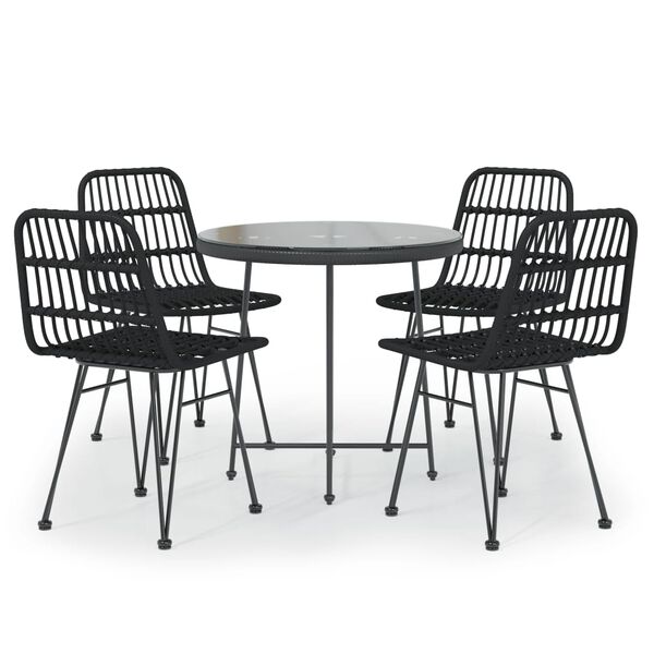 vidaXL 5 Piece Garden Dining Set Black Poly Rattan