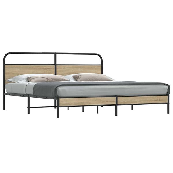 vidaXL Metal Bed Frame without Mattress Smoked Oak 180x200 cm Super King