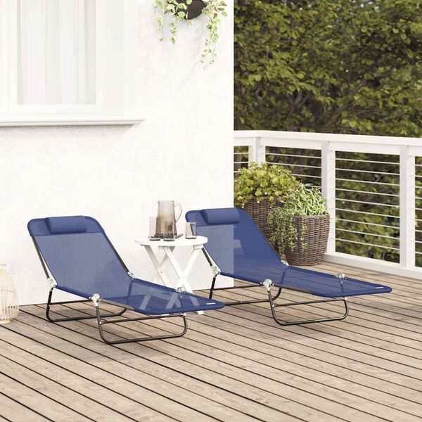 vidaXL Folding Sun Lounger Folding 2 pcs Navy Blue 182 x 55 x 85.5 cm