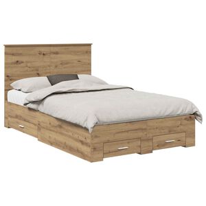 vidaXL Bed Frame with Drawer Artisan Oak 120 x 190 cm Engineered Wood