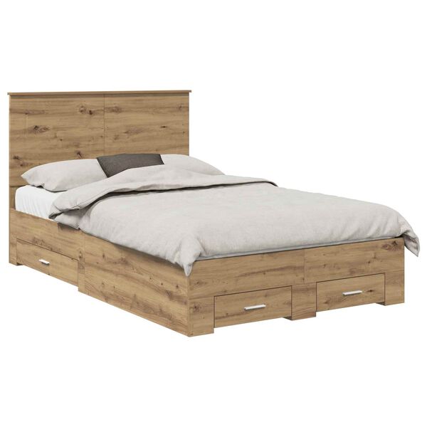 vidaXL Bed Frame with Drawer Artisan Oak 120 x 190 cm Engineered Wood