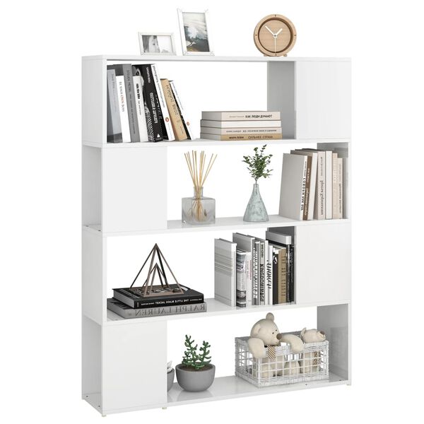 vidaXL Book Cabinet Room Divider High Gloss White 100x24x124 cm