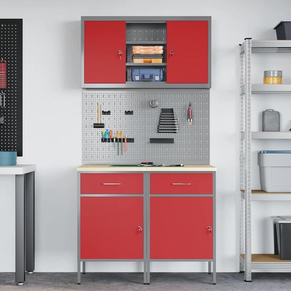 vidaXL Work Cabinet Set with Drawer with Shelf with Storage 6 pcs Red