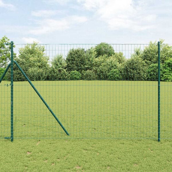 vidaXL Fence with Posts Green 1.6 x 10 m Steel
