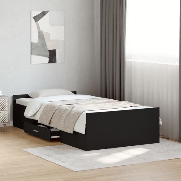 vidaXL Bed Frame with Drawers without Mattress Black 100x200 cm
