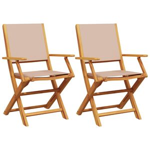 vidaXL Folding Chairs 2 pcs Taupe Solid Wood Acacia and Fabric