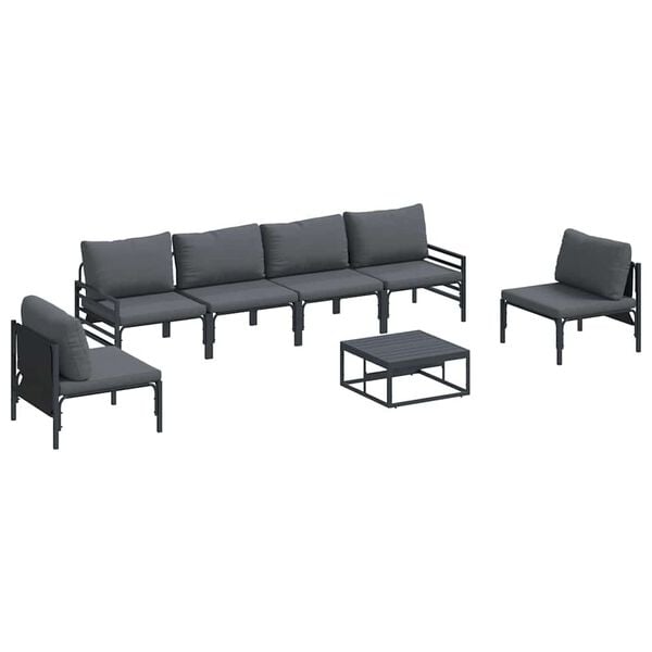 vidaXL Garden Sofa Set with Cushion 7 pcs Black Steel