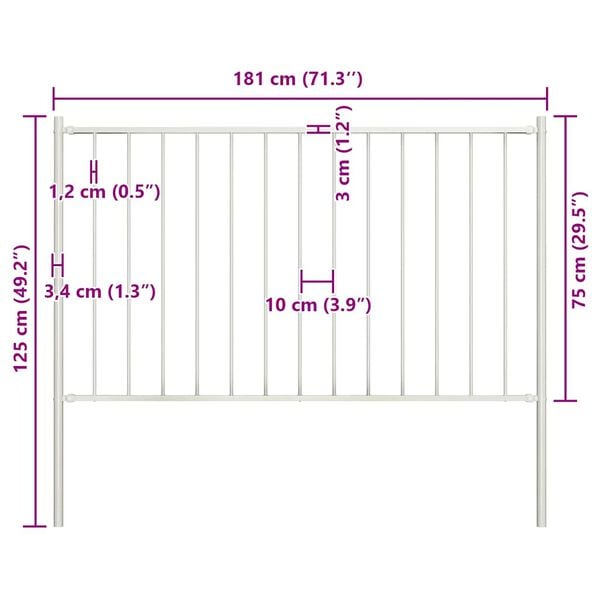 vidaXL Fence Panel with Posts Powder-coated Steel 1.7x0.75 m White