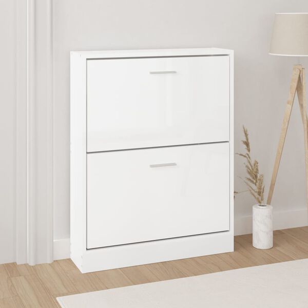 vidaXL Shoe Cabinet High Gloss White 59x17x81 cm Engineered Wood