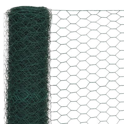 vidaXL Chicken Wire Fence Steel with PVC Coating 25x1.2 m Green
